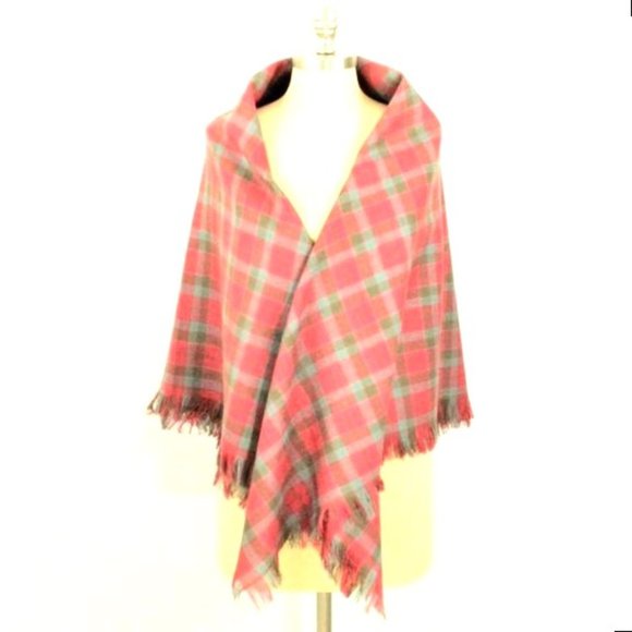 New Wool Tartan Shawl Wrap Cape Robertson Weathered Red Gray Made in Scotland
